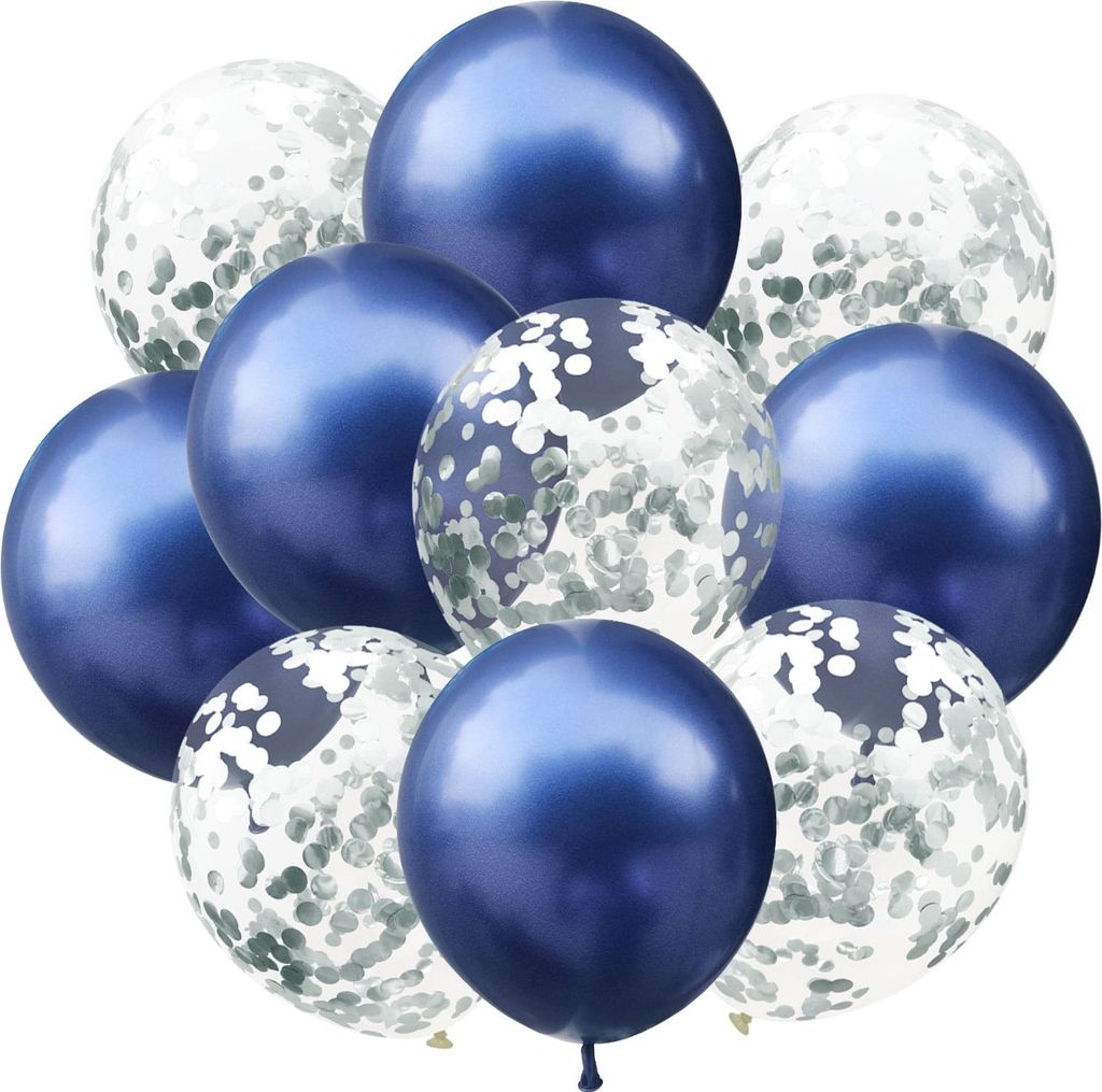 Oblique Unique Konfetti Luftballon Set 10 Stk Geburtstag Party Hochzeit Silberhochzeit JGA Deko blau silber