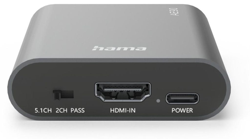 The image shows the back or side view of a Hama HDMI audio extractor device.