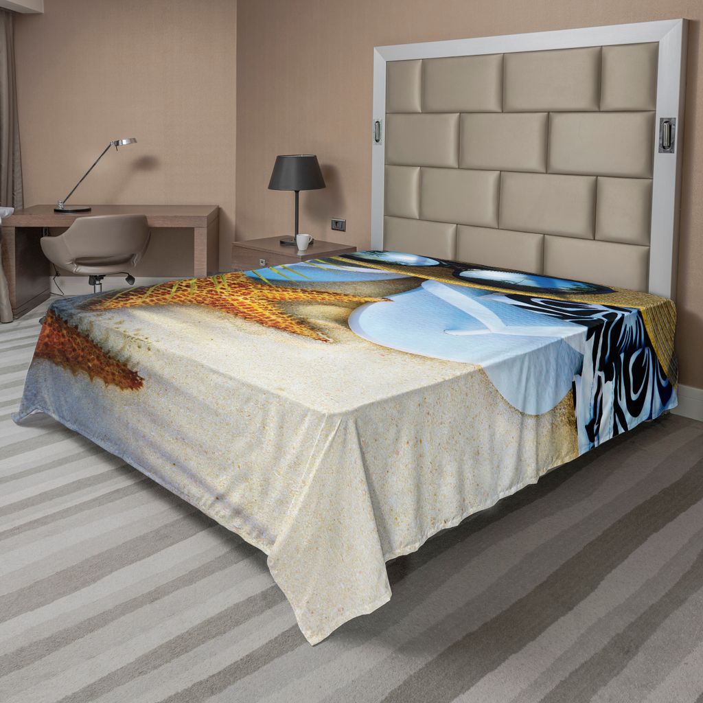ABAKUHAUS Strand Bettlaken, Traum auf der tropischen Strand Seashell Seestern Seestern Sonnenbrille Flip-Flop Hausschuhe, weiches bequemes oberes B...