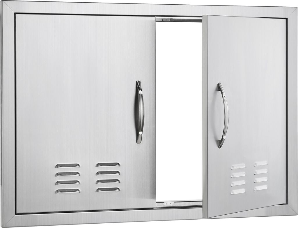 SucceBuy 762x533mm Doppel BBQ Zugang Tür, Edelstahl Flush Mount Tür mit Griffen und Lüftungsöffnungen, Outdoor-Küche vertikale Tür für BBQ I...