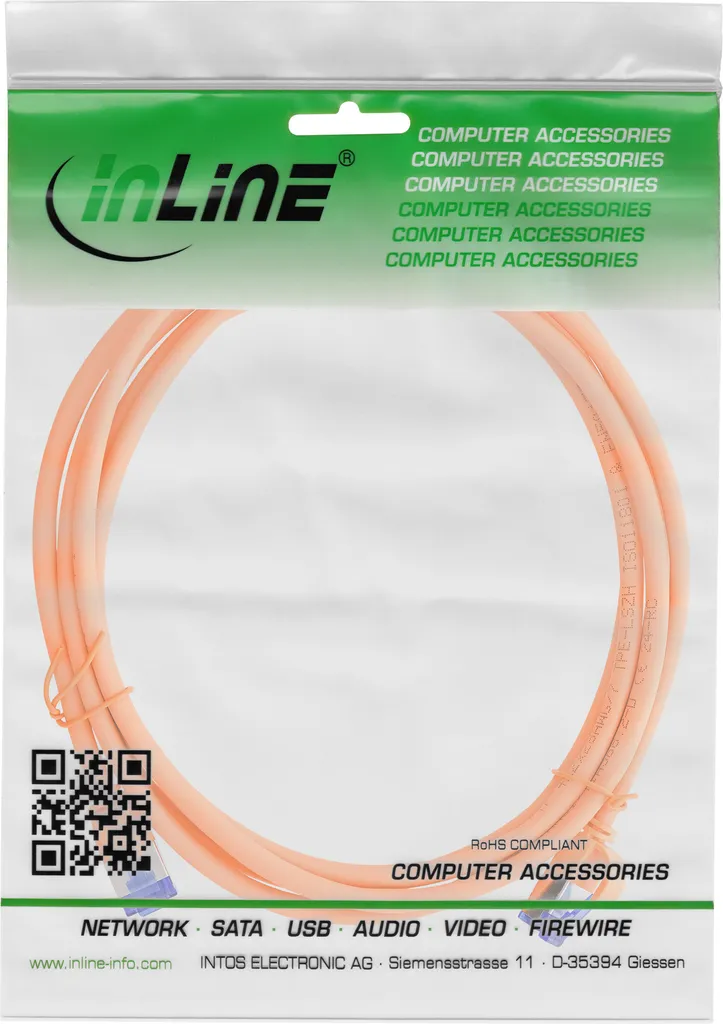 Cavo Patch InLine Slim Cat 6A 10m Arancione | 10Gbps & PoE Pro - 4