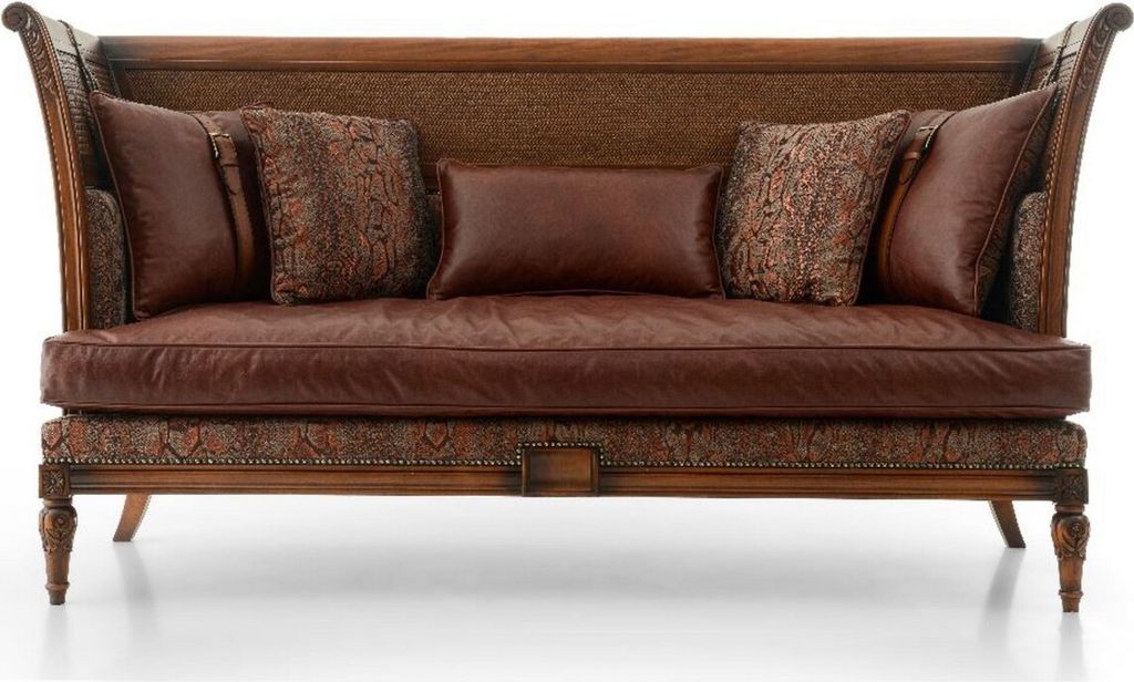 Casa Padrino Luxus Barock Leder Sofa Braun - Prunkvolles Barockstil Sofa mit hochwertigem Echtleder - Luxus Wohnzimmer Möbel im Barockstil - Baroc...