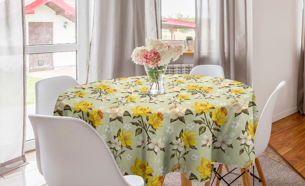 ABAKUHAUS Blumen Runde Tischdecke, Blooming Petals Snowy Szene, Kreis Tischdecke Abdeckung für Esszimmer Küche Dekoration, 150 cm, Mehrfarbig