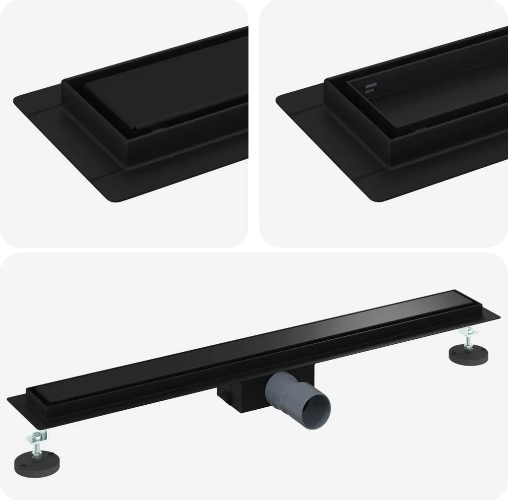 SYFAX Scarico Doccia Nero 80 cm Acciaio Inox 304 | Canalina 2 in 1