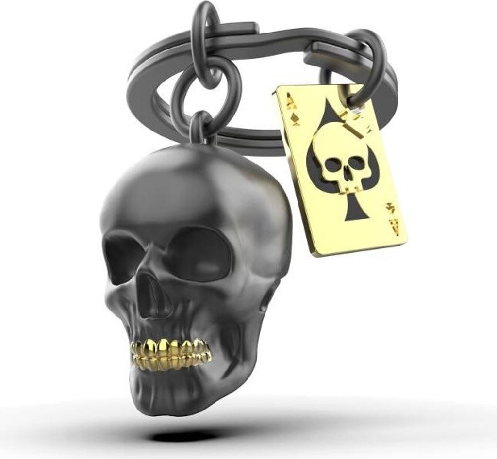 Sleutelhanger met schedelmotief, zwart en goud Productafbeelding 