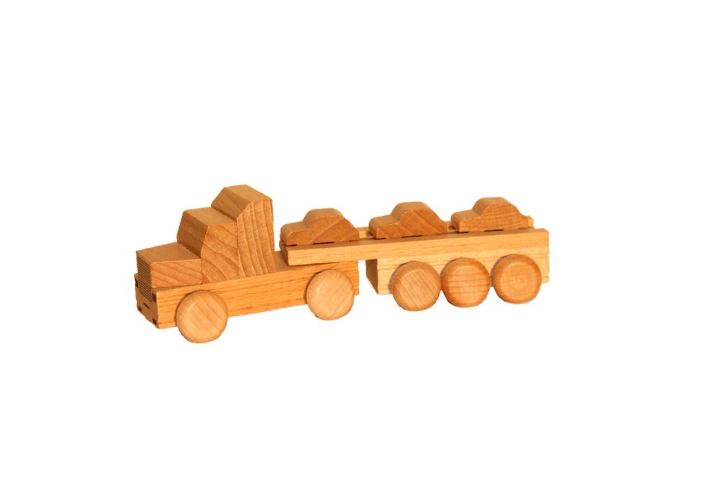 Holzspielzeug Sattelzug mit Autoauflieger natur Länge ca. Produktbild 