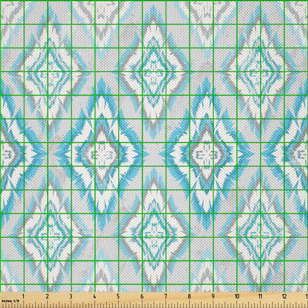 ABAKUHAUS Ikat Satin Stoff als Meterware, Aztekische Kultur inspirierte geometrische Motive mit verwittertem Blick südamerikanisch, 2 M (148 x 200...