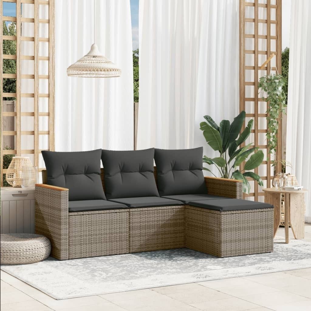 4-tlg. Garten-Sofagarnitur mit Kissen Grau Poly Rattan 3258308