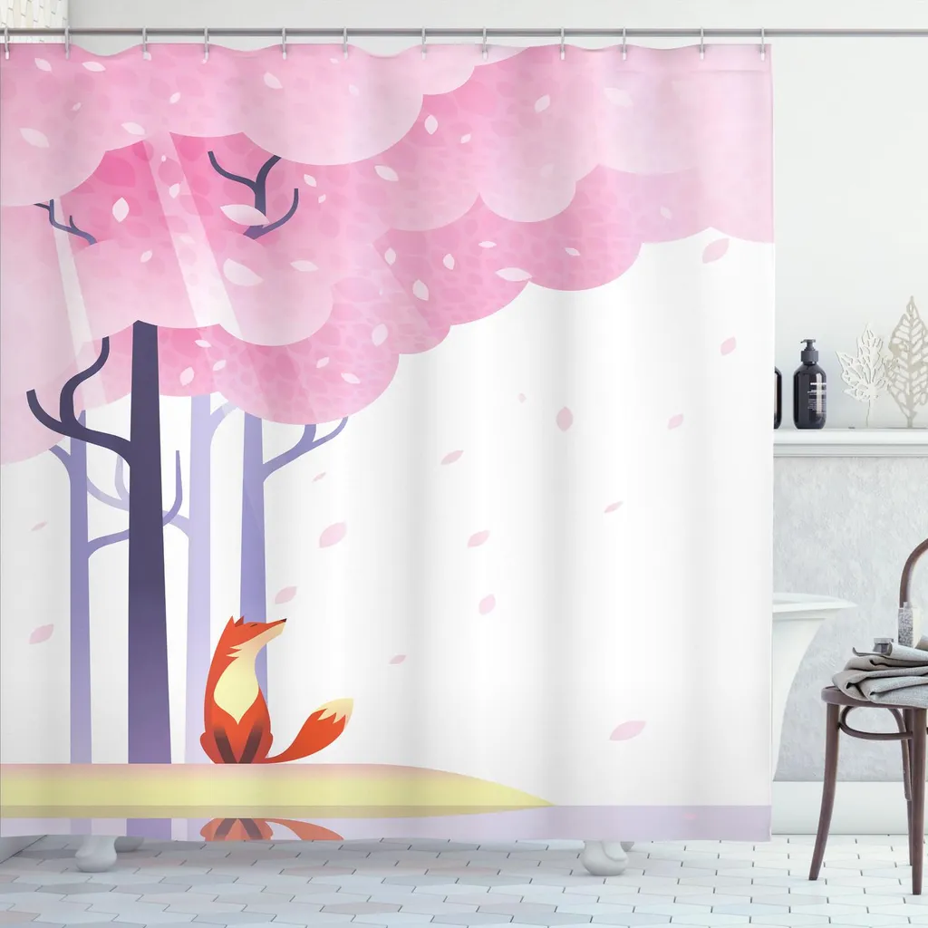 Tenda da Doccia Moderna 175x220 cm Sakura Pink Lavanda ABAKUHAUS