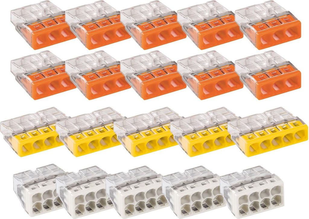 WAGO 2273 Klemmen 8 polig, 5 polig und 3 polig, 0,5 bis 2,5mm², Kunststoff grau, gelb, orange 20-teilig