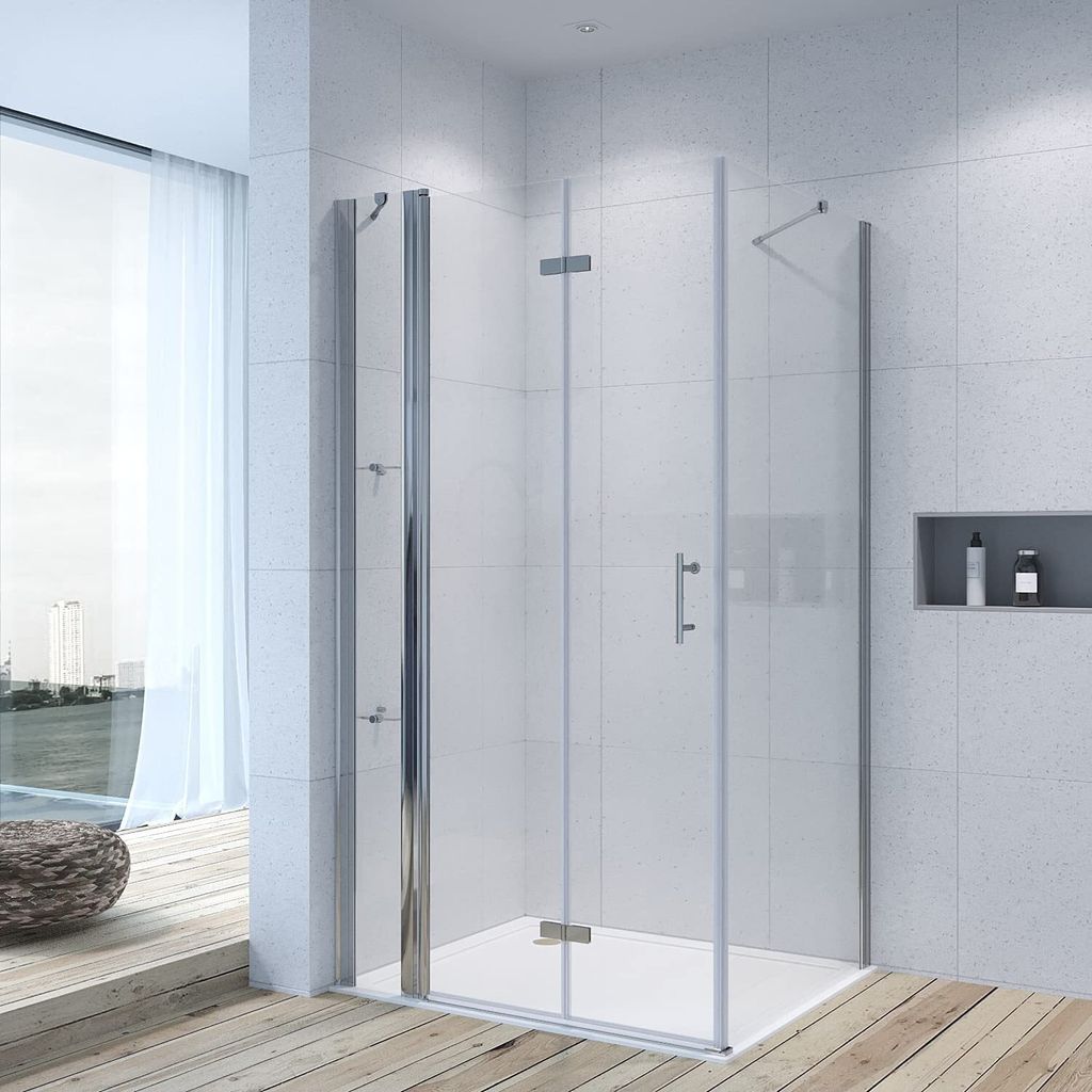 AQUALAVOS Duschkabine 110x75cm Drehfalttür mit Festteil Duschablage 6 mm Klarglas mit Nano