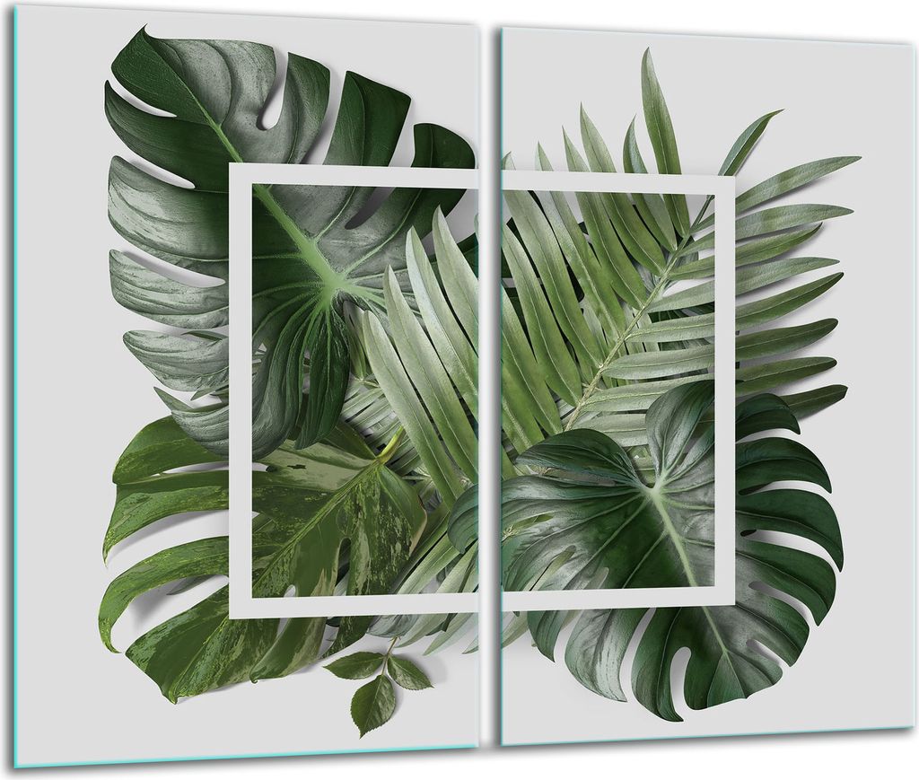 Herdabdeckplatten 2 teilig 30x52 Glaskeramikfeld Abdeckung Glas Laub