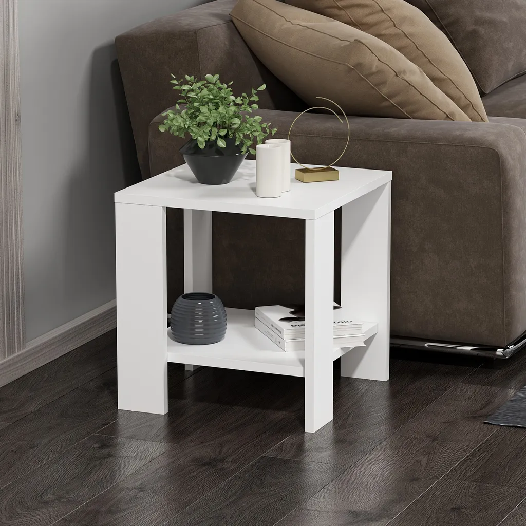 Table d'Appoint Robuste en Mélaminé Blanc Midi Yan 40x42x40cm Qualité - 3