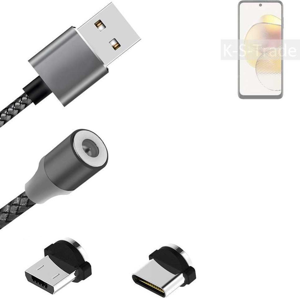 K-S-Trade Hochwertiges Magnet-Lade-kabel Sync-Kabel Daten-Kabel kompatibel mit Motorola Moto G73 5G mit USB-Typ-C-Anschluss und Micro-USB-Anschluss 2A