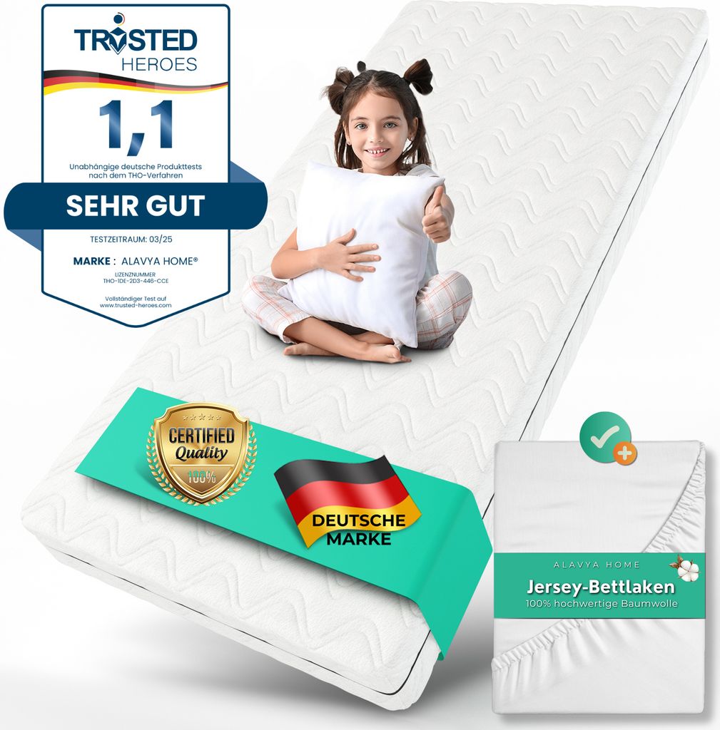 Kindermatratze COZY 80 x 160 cm mit Spannbettlaken + Produktbild 1