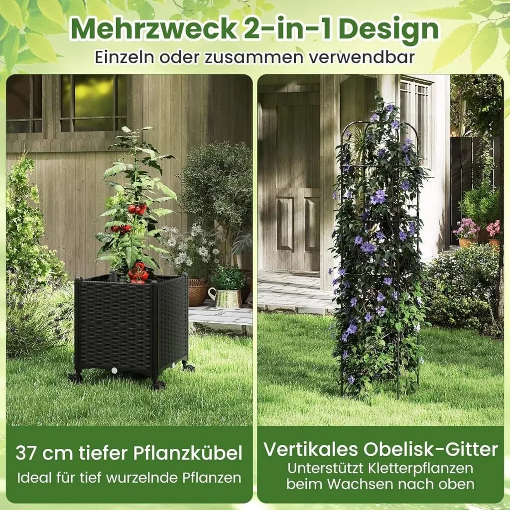 Jardinière avec treillis extensible sur roues - Structure bois modulable