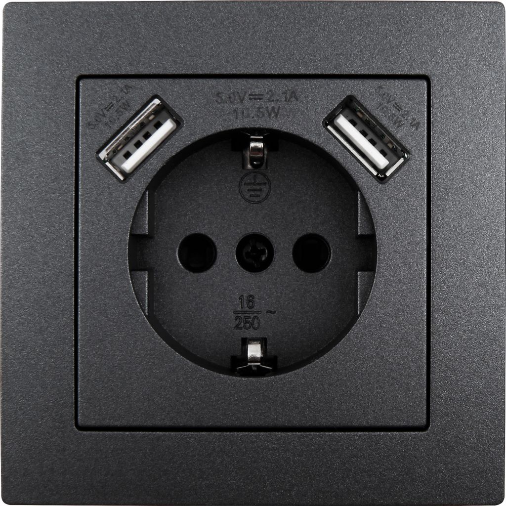 Schutzkontakt-Steckdose mit 2x USB McPower ''Flair'', 250V, Produktbild 1