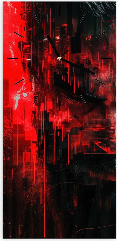 Wanduhr aus Glas mit Motiv Abstrakte Digital Kunst- 30 x 60 cm - inkl. Aufhängesystem