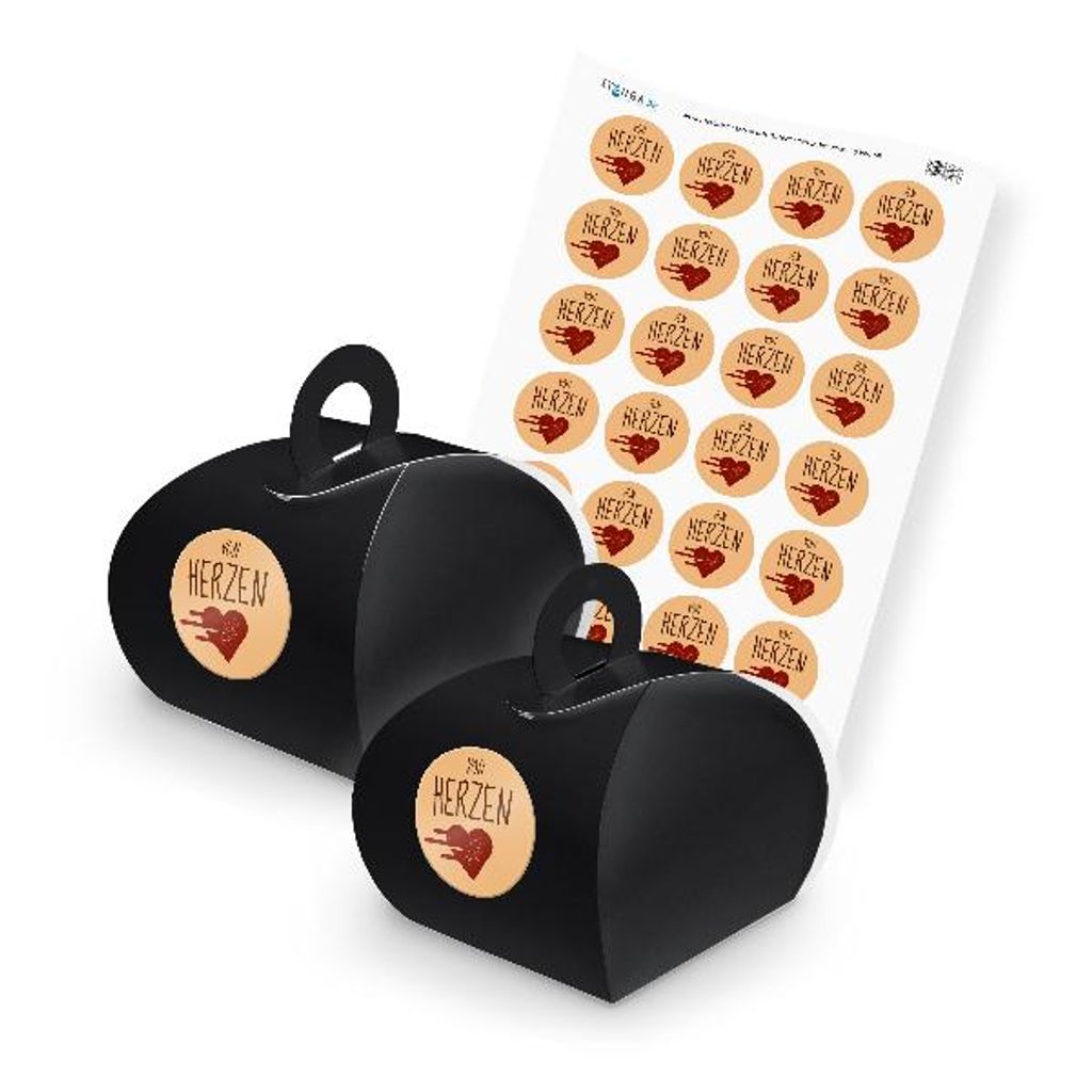 itenga SET von HERZEN (Motiv 14) 24x Geschenkschachtel mit Griff schwarz + Stick
