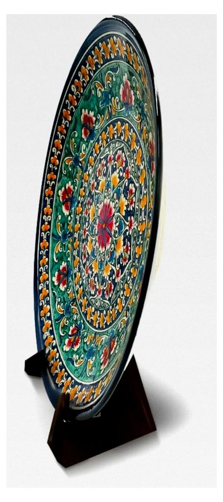 KaraKalam D10 Lagan Ljagan Teller Rishtan Handarbeit Keramik Ляган Teller handgemalt Keramikteller Orientalische Kazan Schale (42 cm)
