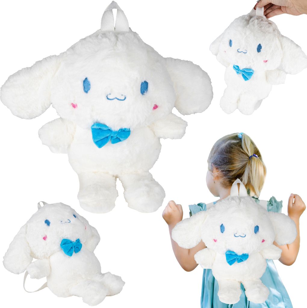 MalPlay Plüsch Rucksack mit einem Fach Weißer Kaninchen Kindergarten Schule Mädchen Kinderrucksack Kinder ab 3 Jahren