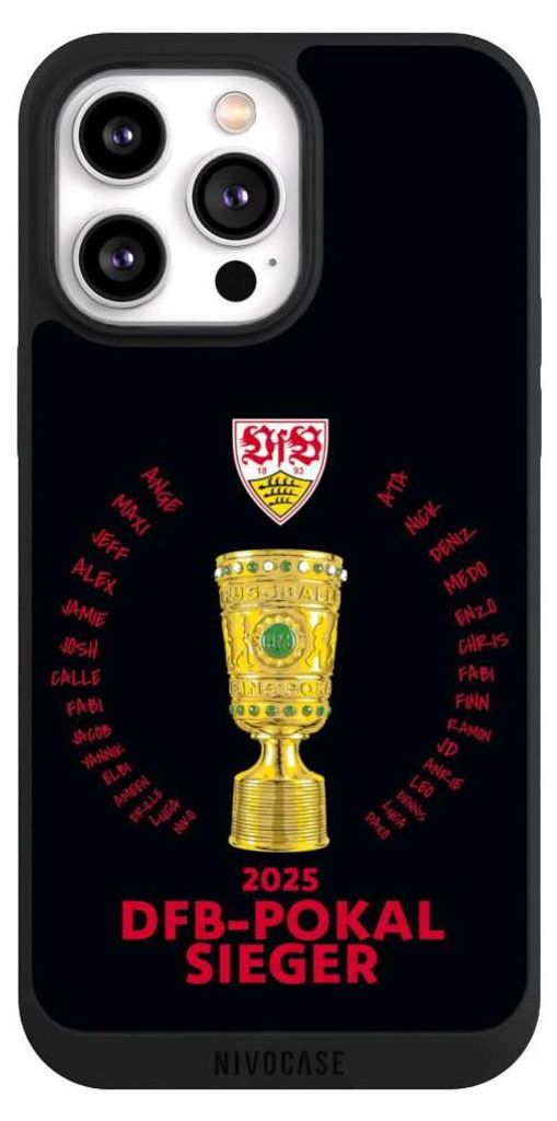 NIVOCASE Handyhülle für Apple iPhone 14 Pro Max Hülle NIVOpure Case Schwarz Offizielles Lizenzprodukt Pokal VfB Stuttgart