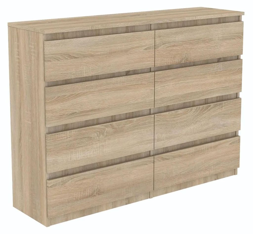 Commode en chêne Sonoma avec tiroirs, 120 cm, 8 tiroirs, Image du produit 