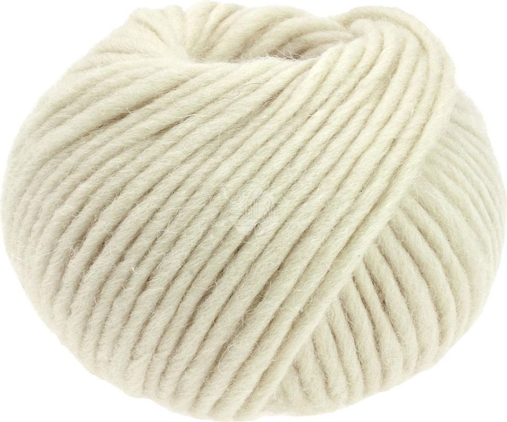 A ball of thick, cream-colored yarn.
