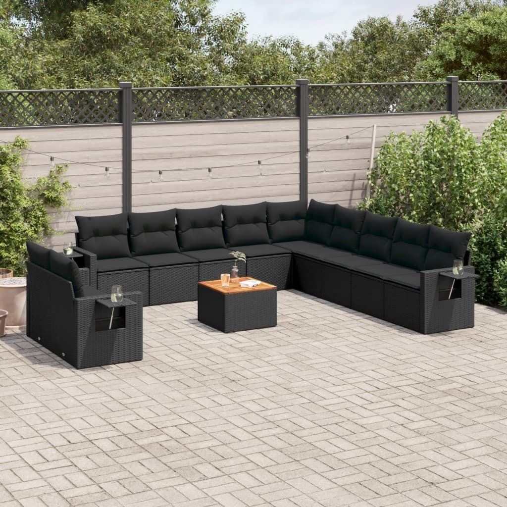 12-tlg. Garten-Sofagarnitur - mit Kissen Schwarz Poly Rattan - Gartenmöbelset 3256972