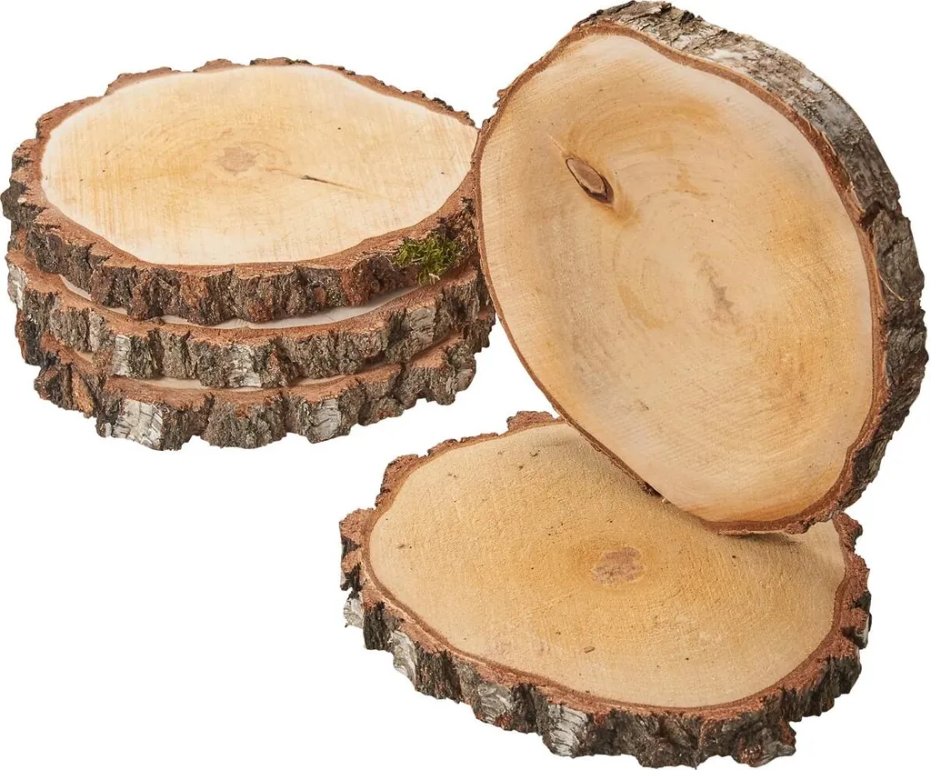 Disques en bois de décoration 5 pièces larges tranches d'arbre 35cm