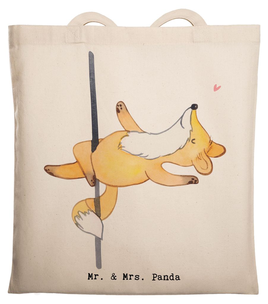 Mr. & Mrs. Panda Stoffbeutel Fuchs Poledance - Transparent - Geschenk, Tote Bag, Tanzen, Einkaufstasche, Pole Dance, Shopping Tasche, Tanz, Laptopt...