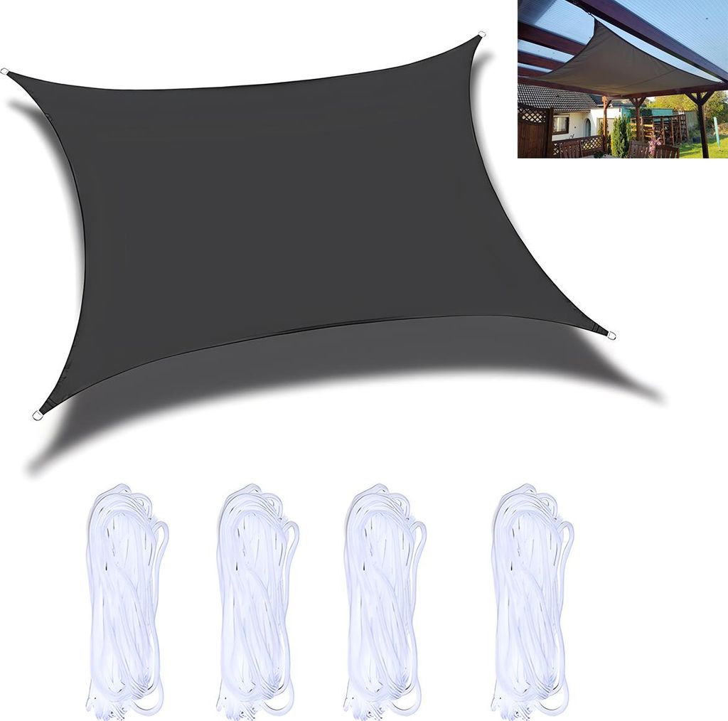 Sonnensegel wasserdicht 3x4m, rechteckig, Oxford-Gewebe, UV-Schutz 95%, Outdoor Sonnenschutz für Garten, Terrasse & Camping – Schwarz