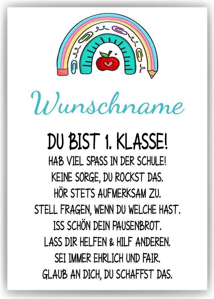 Geschenk Schulanfang Personalisiertes Affirmationsposter Einschulung Mutmacher – DIN A4 (21x29.7cm)
