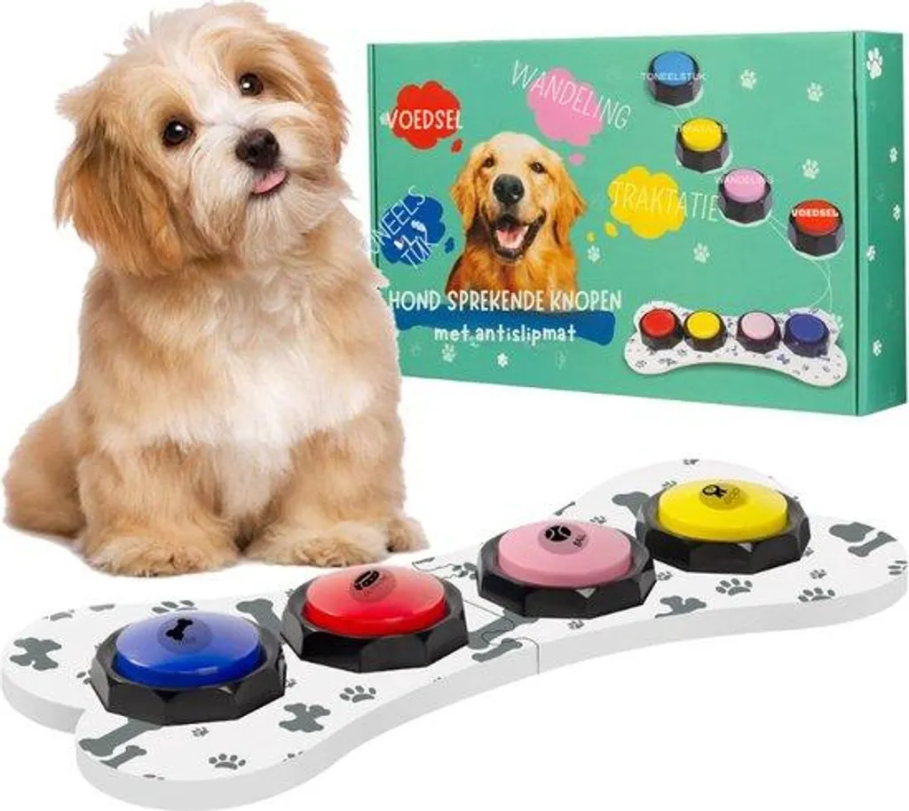 Boutons enregistrables pour chien avec tapis antidérapant - Set de 4 couleurs