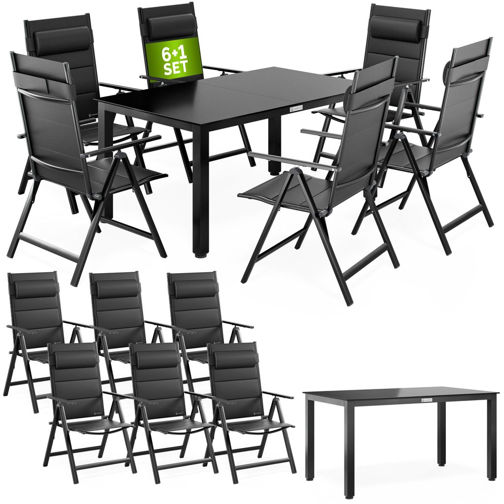 CASARIA Gartenmöbel Set Gartentisch 6 Stühle Klappbar Alu inkl. Kopfkissen Outdoor 8-Fach verstellbare Rückenlehne Wetterfest Terrasse Sitzgru...