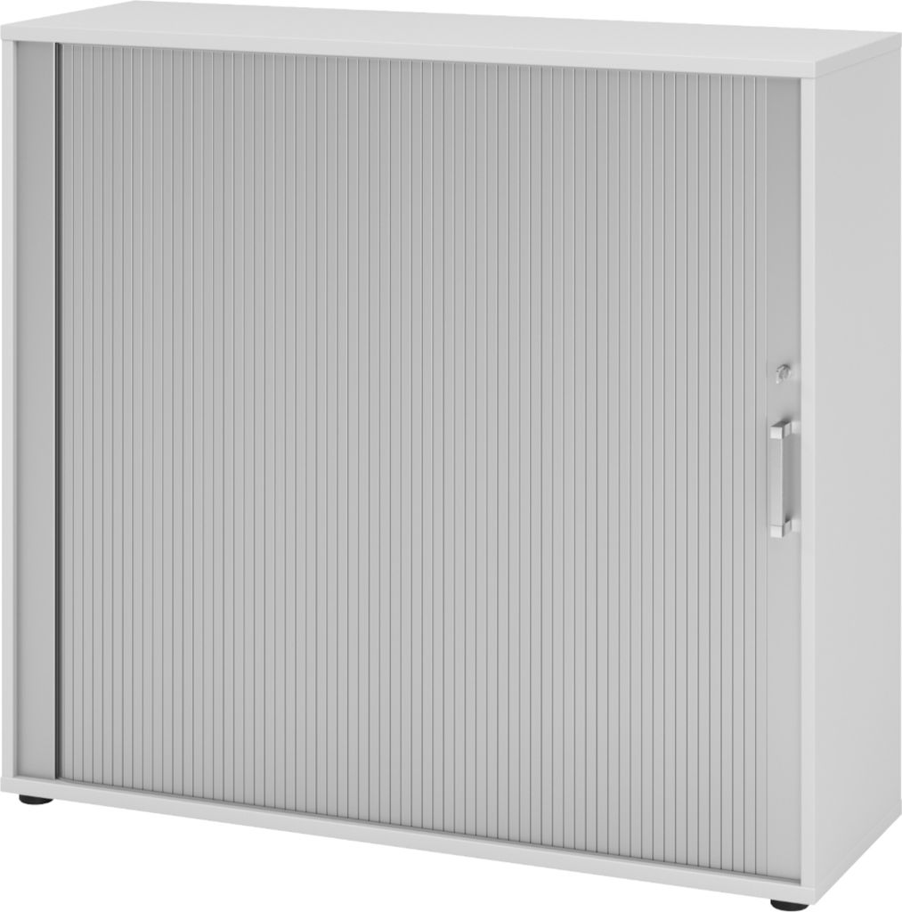 bümö Rollladenschrank office - 3 Ordnerhöhen - Griff: Chromgriff (Metall), Nachbildung: Grau/Silber