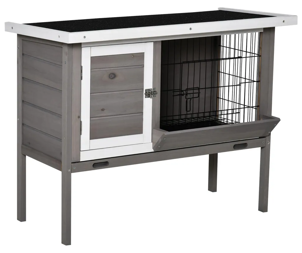 Clapier en bois lapin 91x46x71 cm avec toit asphalte et plateau amovible