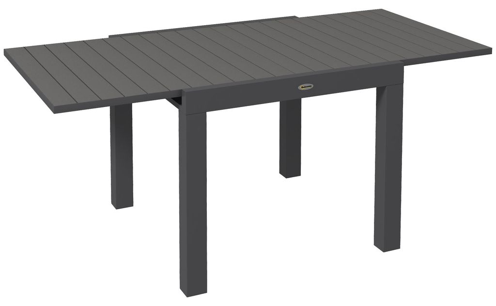 Outsunny Ausziehbarer Gartentisch für 6 Personen – Aluminium Esstisch Grau, Wetterfester Terrassentisch 81/162 x 80 cm, Belastbar bis 70kg