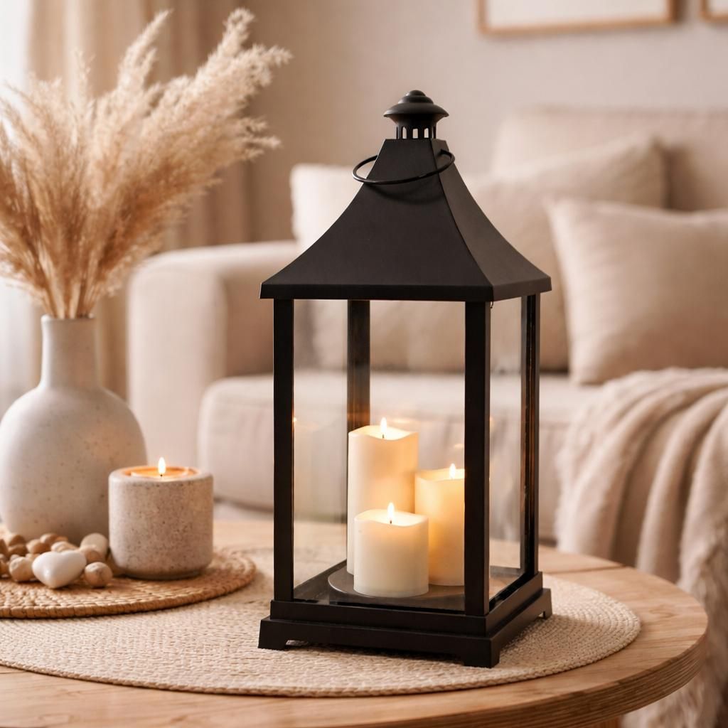 XXL Laterne Windlicht Stalllaterne Gartenlaterne + 3 LED Kerzen Timer H59xB24cm