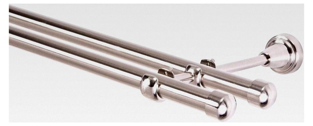 Gardinenstange 400 cm 2-läufig Edelstahloptik Gardinenstangenset aus Metall Vorhangstange Ø 19 mm