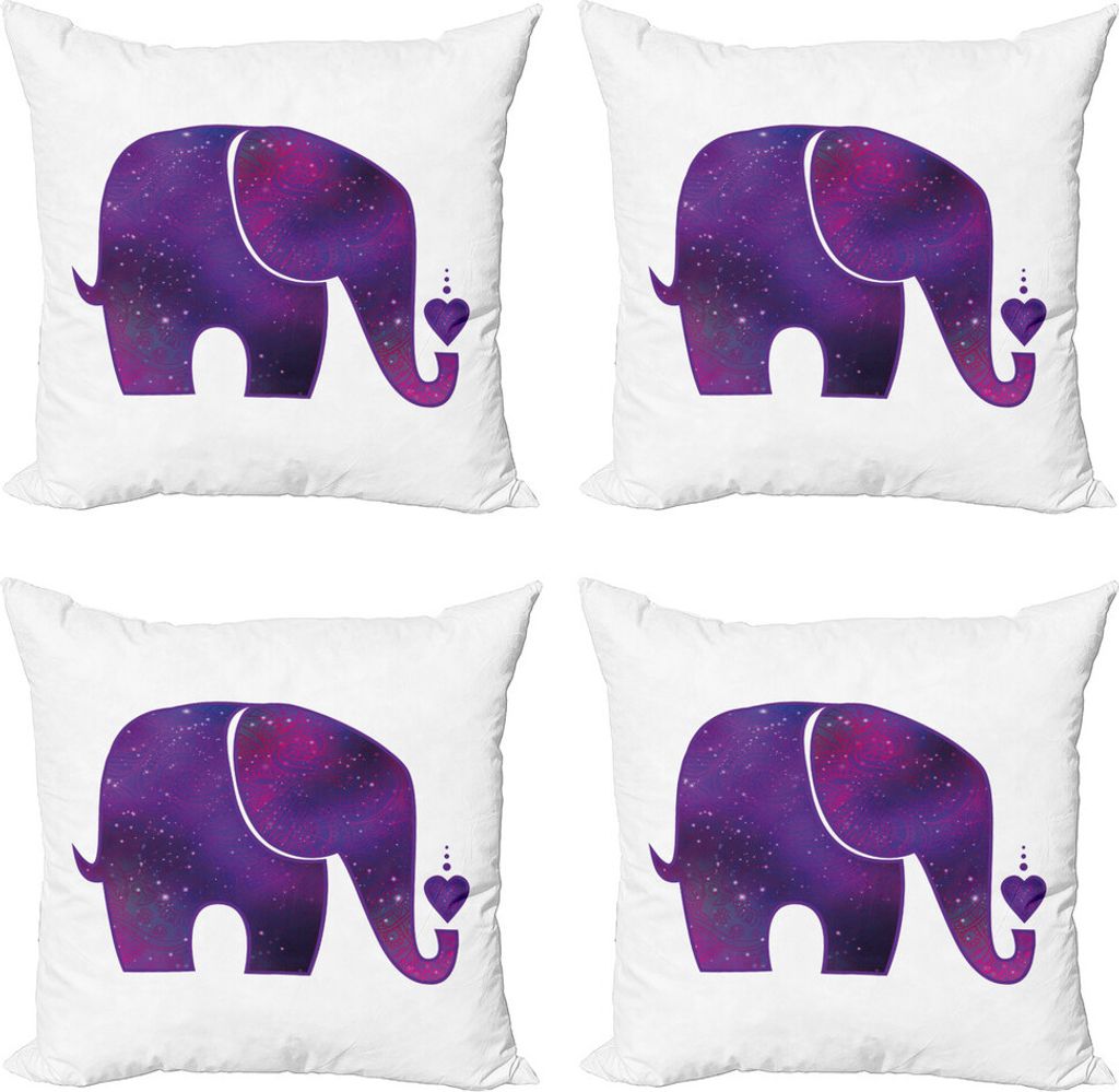 ABAKUHAUS Tier Kissenbezug Set (4 Stück), Elefant-Herz, Moderner Doppelseitiger Digitaldruck, 50 cm x 50 cm, Fuchsia und Lila