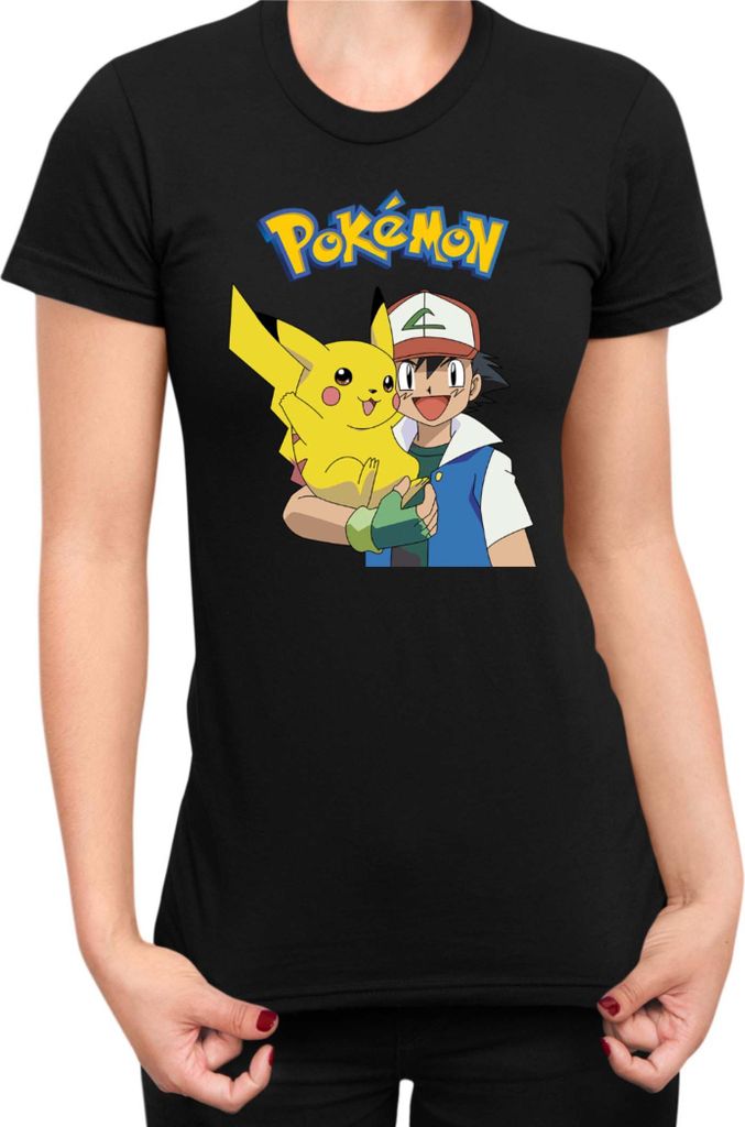 Damen T-Shirt Japan Manga Anime Comics Pokemon 013, Lady XS / Schwarz