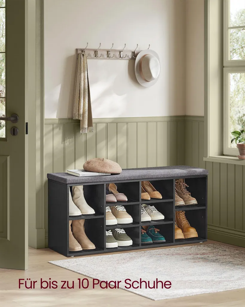 Étagère chaussures gain de place avec banc de rangement noir