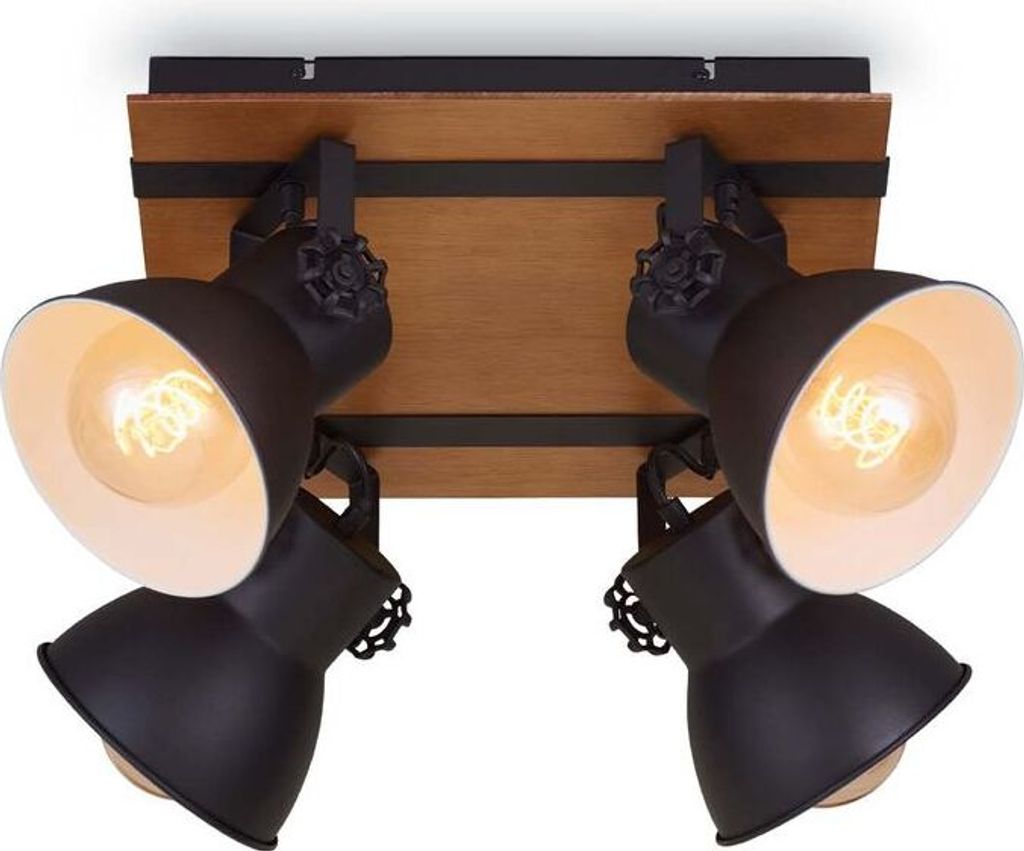 Deckenleuchte Spotleuchte vintage 4xE27 40W Holz Metall Matt Schwarz Briloner