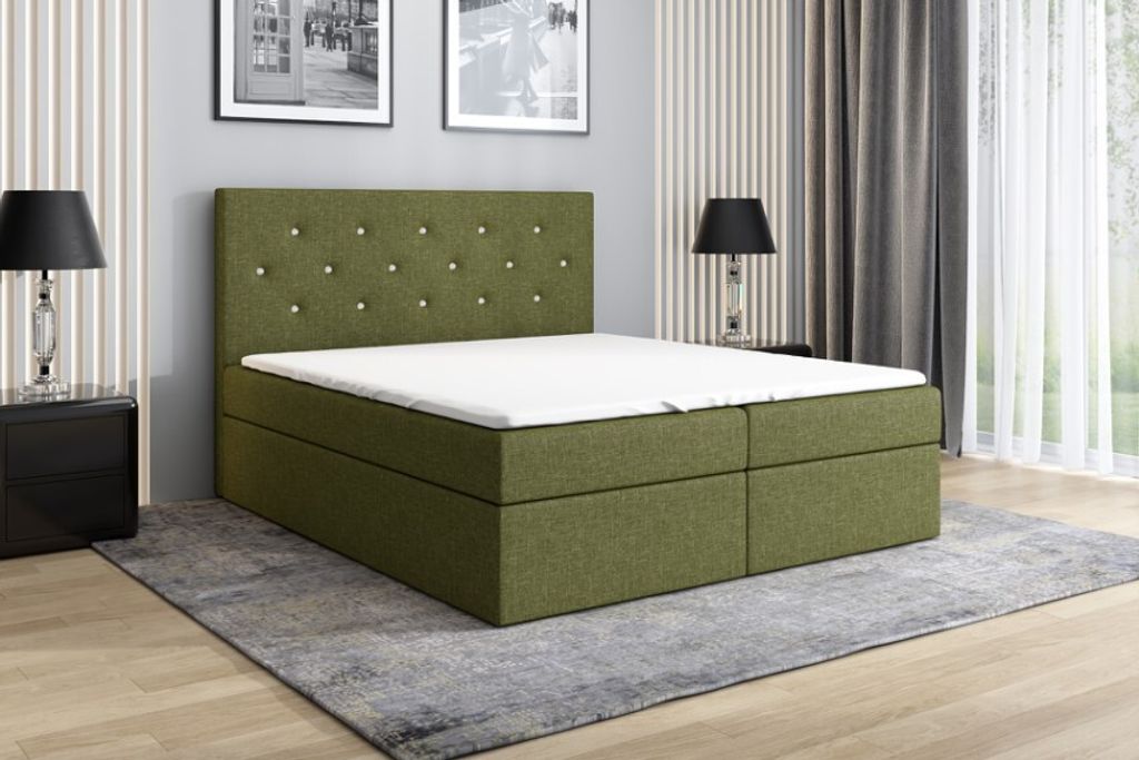 Boxspringbett REGIN 120 x 200 mit 2 Bettkästen, Bonell-Matratze und Topper. Farbe: Grün