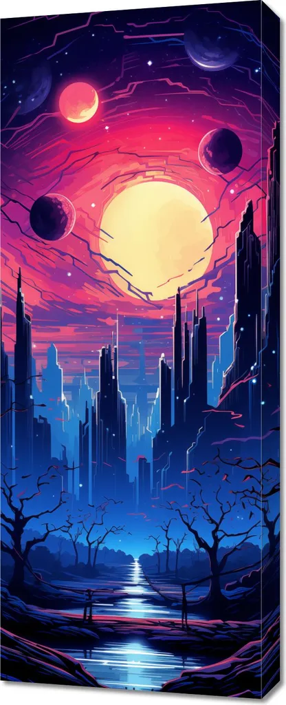 Tableau Panoramique 40x100 cm Ciel étoilé Ville pour Salon Moderne