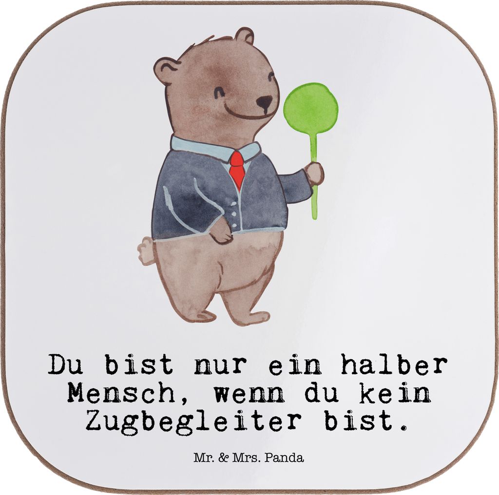 Mr. & Mrs. Panda Untersetzer für Gläser Zugbegleiter Herz - Weiß - Geschenk, bieruntersetzer, gläseruntersetzer, Tassen, Glas, Tassenuntersetzer