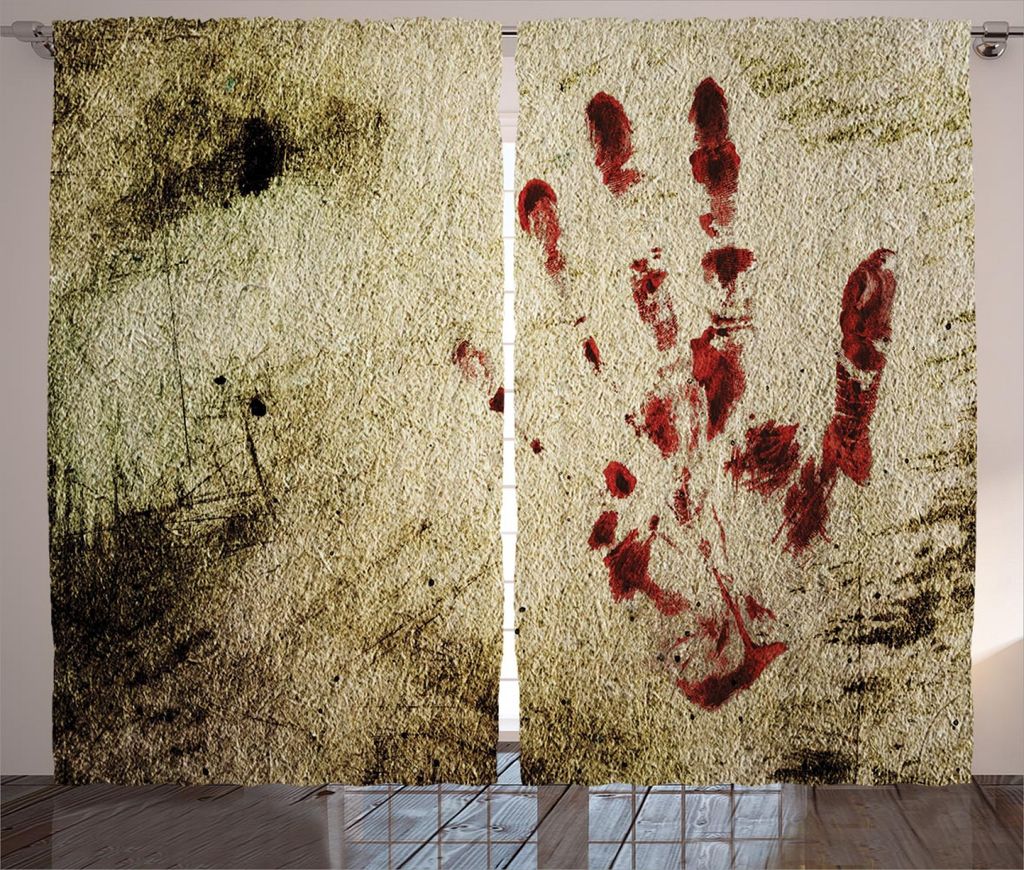 ABAKUHAUS Horror Haus Rustikaler Gardine, Bloddy Schmutzige Hand, Schlafzimmer Kräuselband Vorhang mit Schlaufen und Haken, 280 x 245 cm, Red Beige