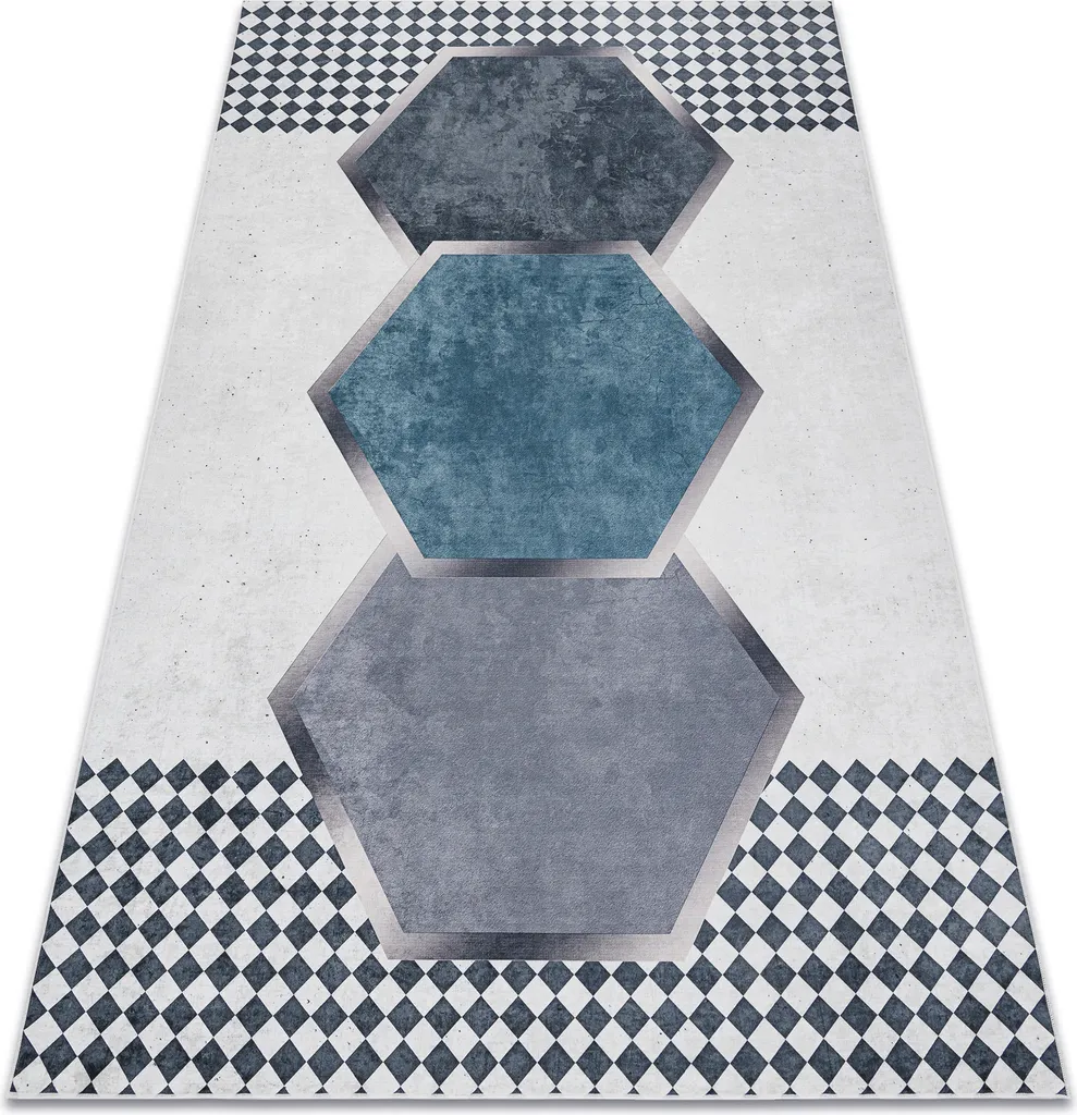 Tapis de cuisine lavable motif losanges noir et blanc ANDRE 1863 80x150