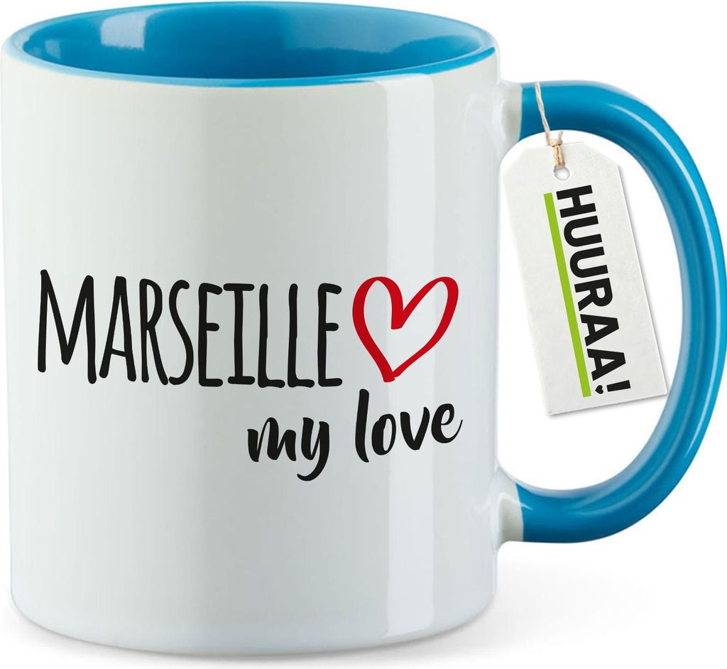 Huuraa Kaffeetasse Marseille my love 330ml Blau Keramik Kaffeebecher Geschenkidee